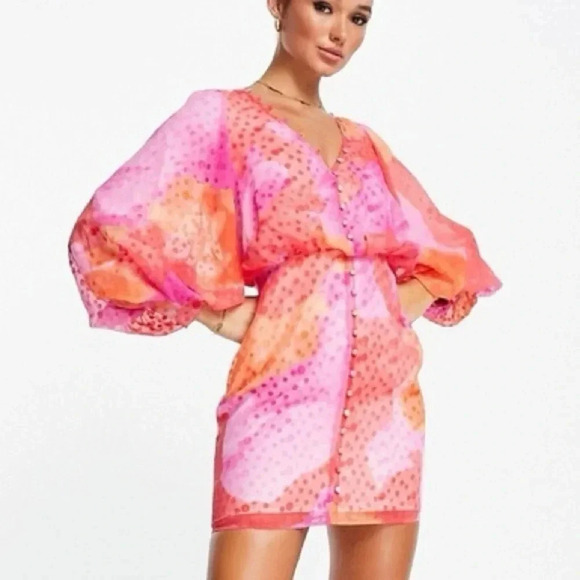 ASOS Printed Button Front Long Sleeve Dress Size 12 NWT - Picture 8 of 12